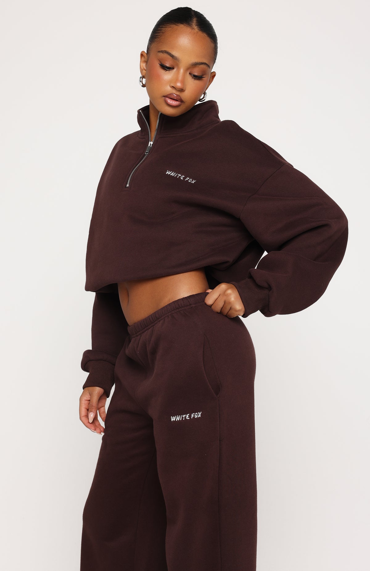 Test Drive Boxy Quarter Zip Sweater Chocolate | White Fox Boutique US