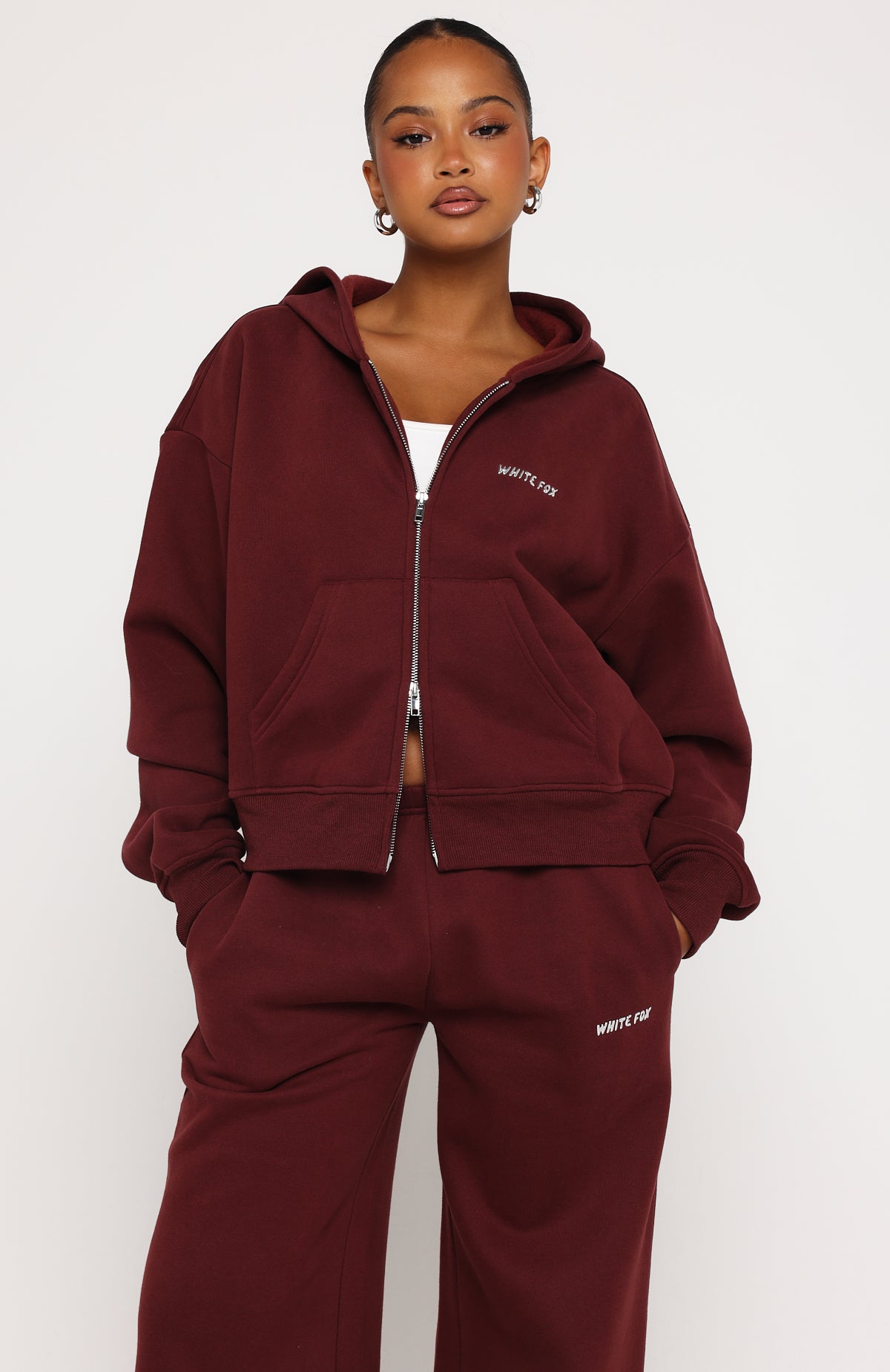 Test Drive Boxy Zip Front Hoodie Dark Cherry | White Fox Boutique US