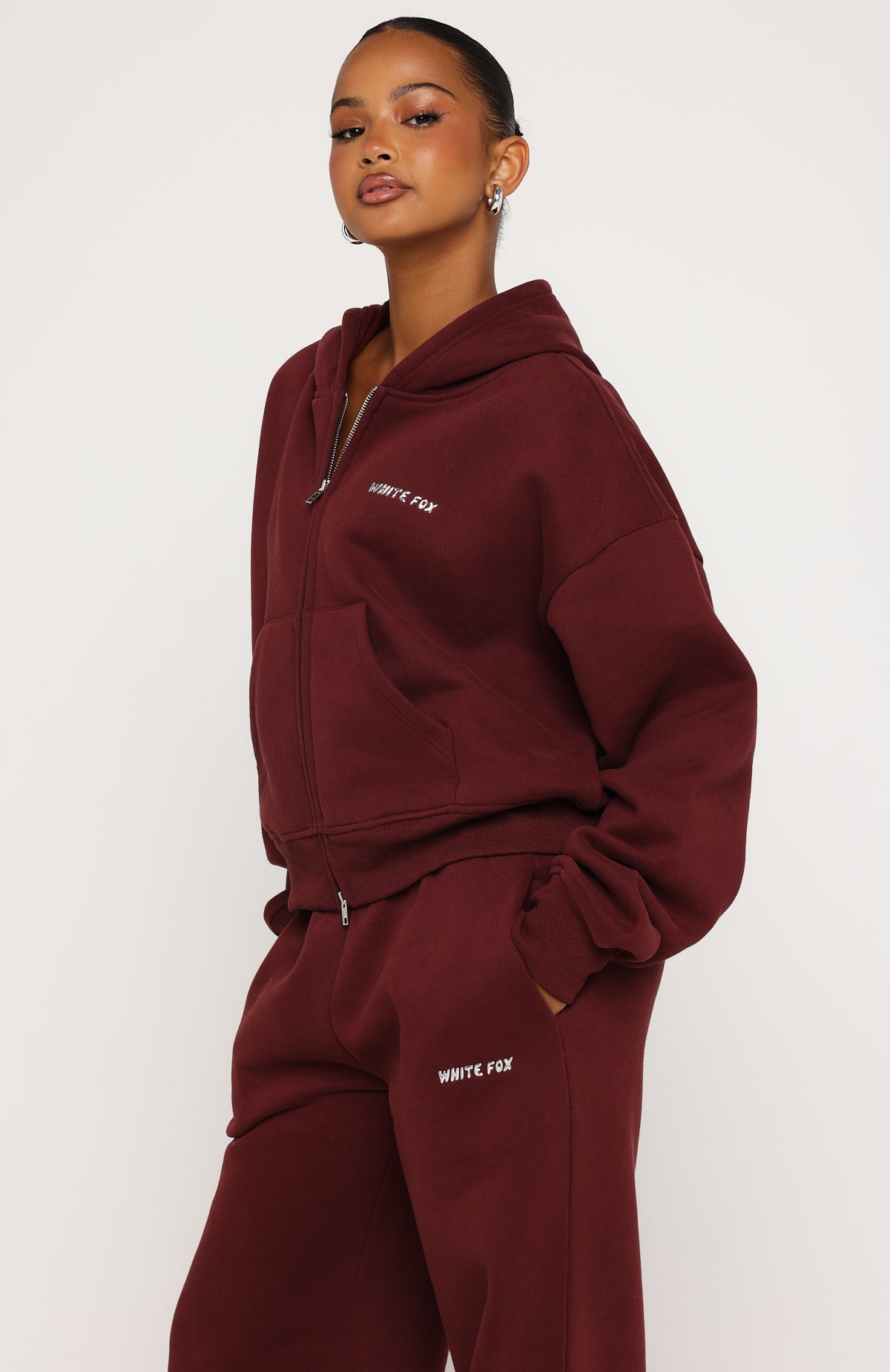 Test Drive Boxy Zip Front Hoodie Dark Cherry | White Fox Boutique US
