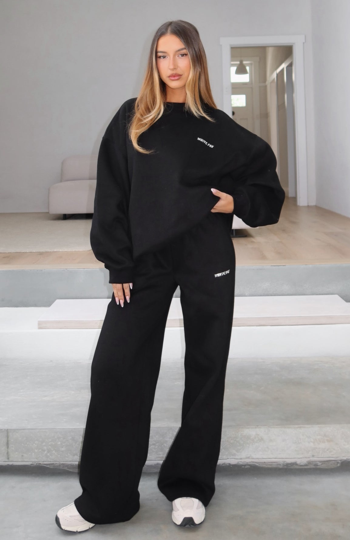 Test Drive Wide Leg Sweatpants Black | White Fox Boutique US