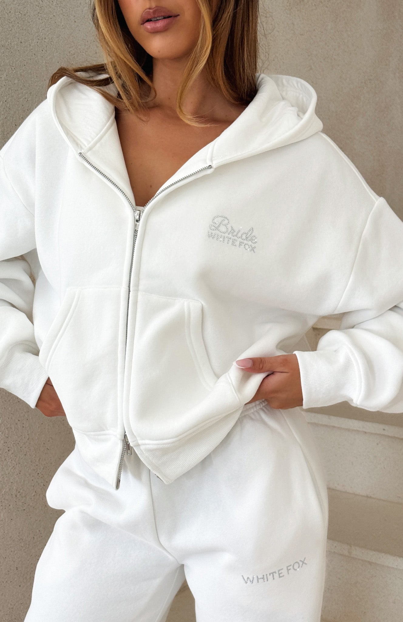 The Bride Boxy Zip Front Hoodie White | White Fox Boutique US