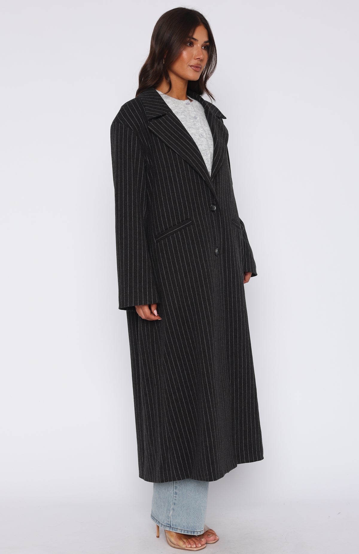Walk By Me Oversized Coat Charcoal Pinstripe | White Fox Boutique US