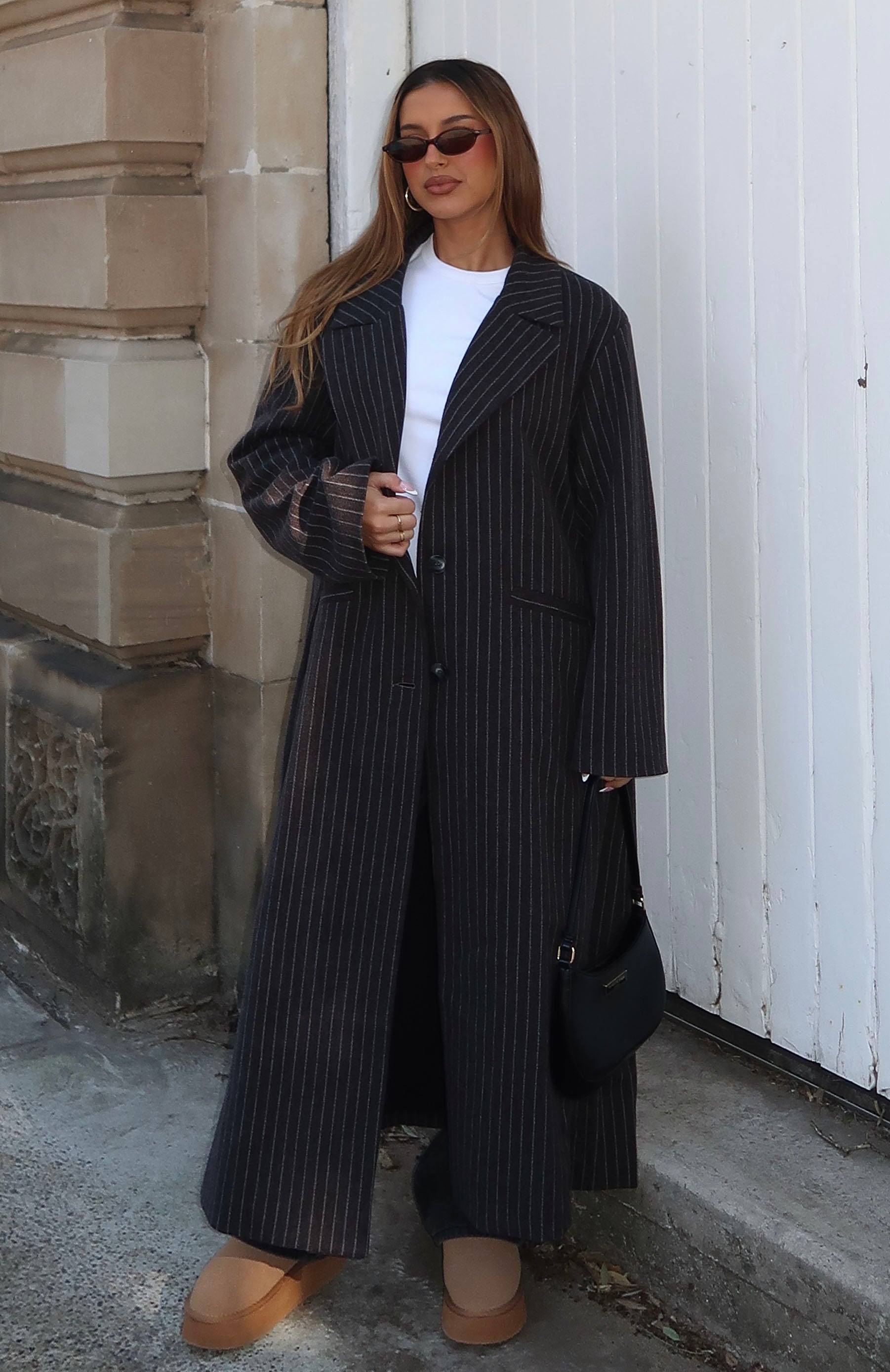 Walk By Me Oversized Coat Charcoal Pinstripe | White Fox Boutique US