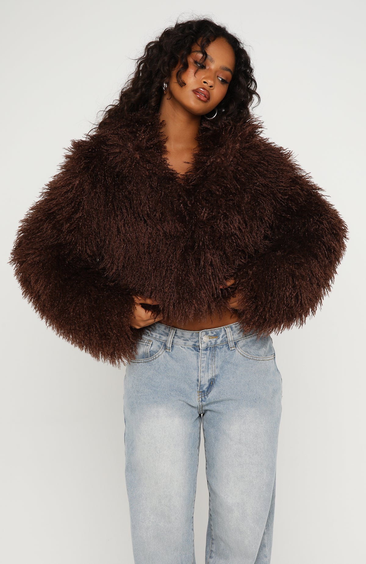 ジャケット・アウター archive Nicole military fur jacket BQ87 Weekend Away Fur Jacket Chocolate | White Fox Boutique US