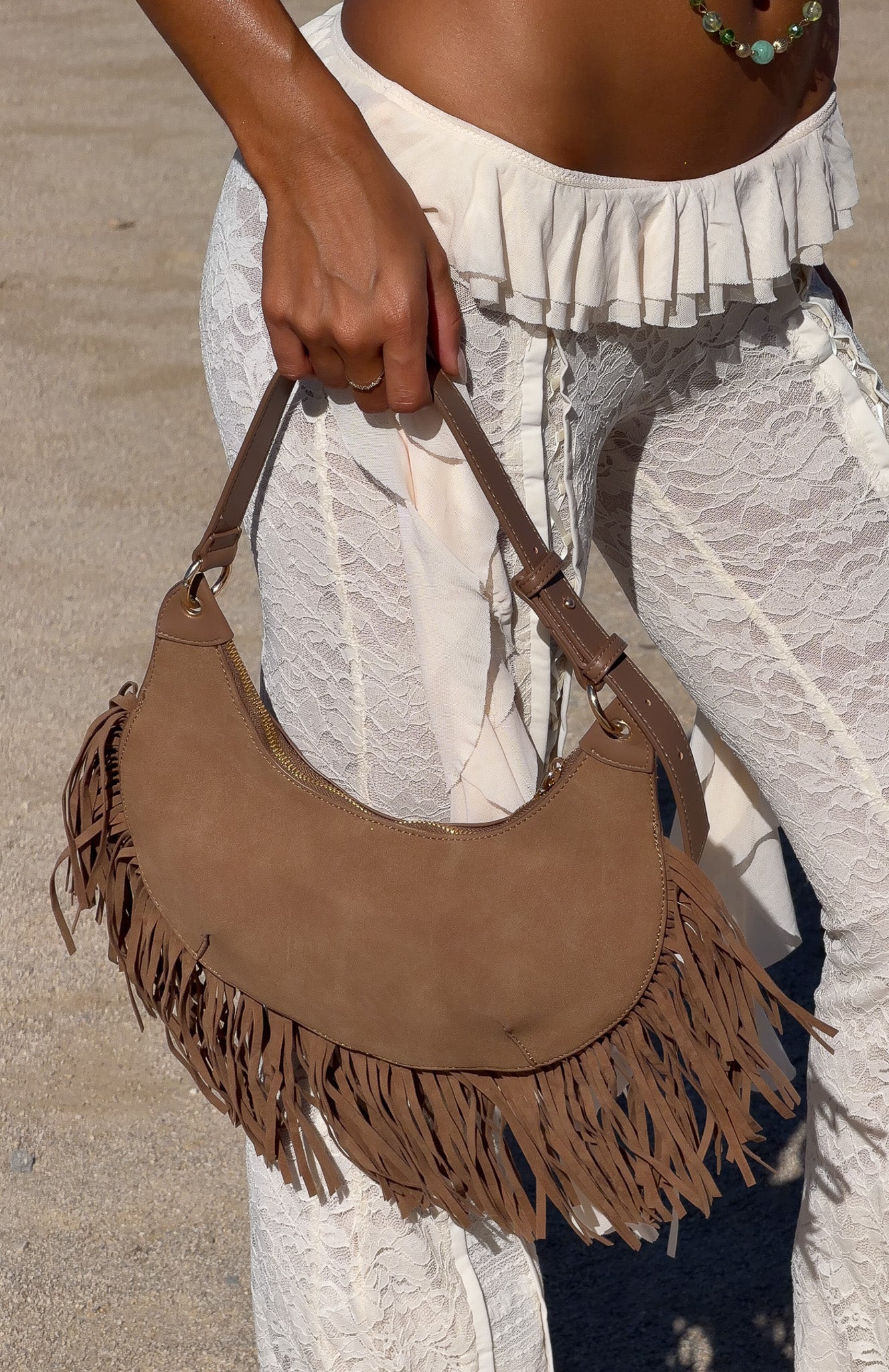 Wells Shoulder Bag Taupe Faux Suede | White Fox Boutique US