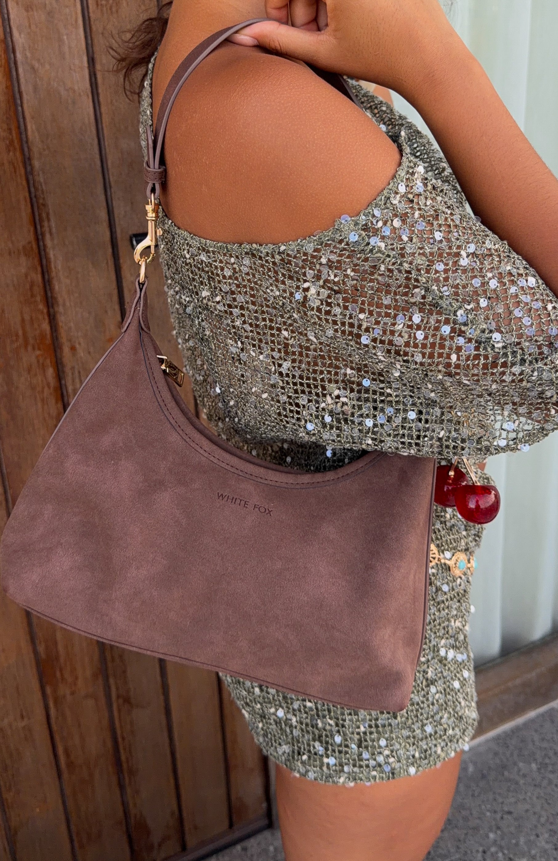 Jane Shoulder Bag Chocolate Faux Suede | White Fox Boutique US