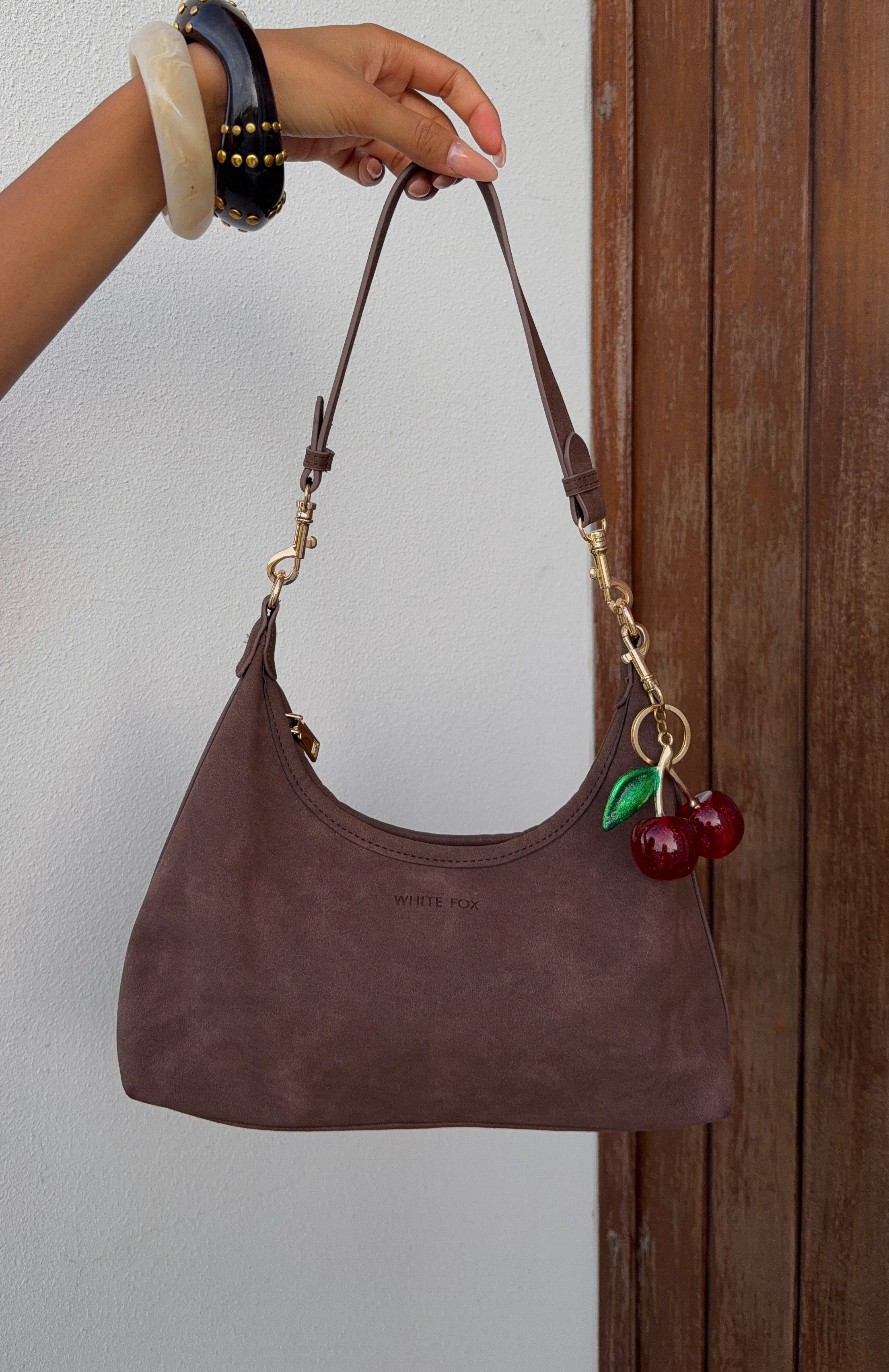Jane Shoulder Bag Chocolate Faux Suede | White Fox Boutique US