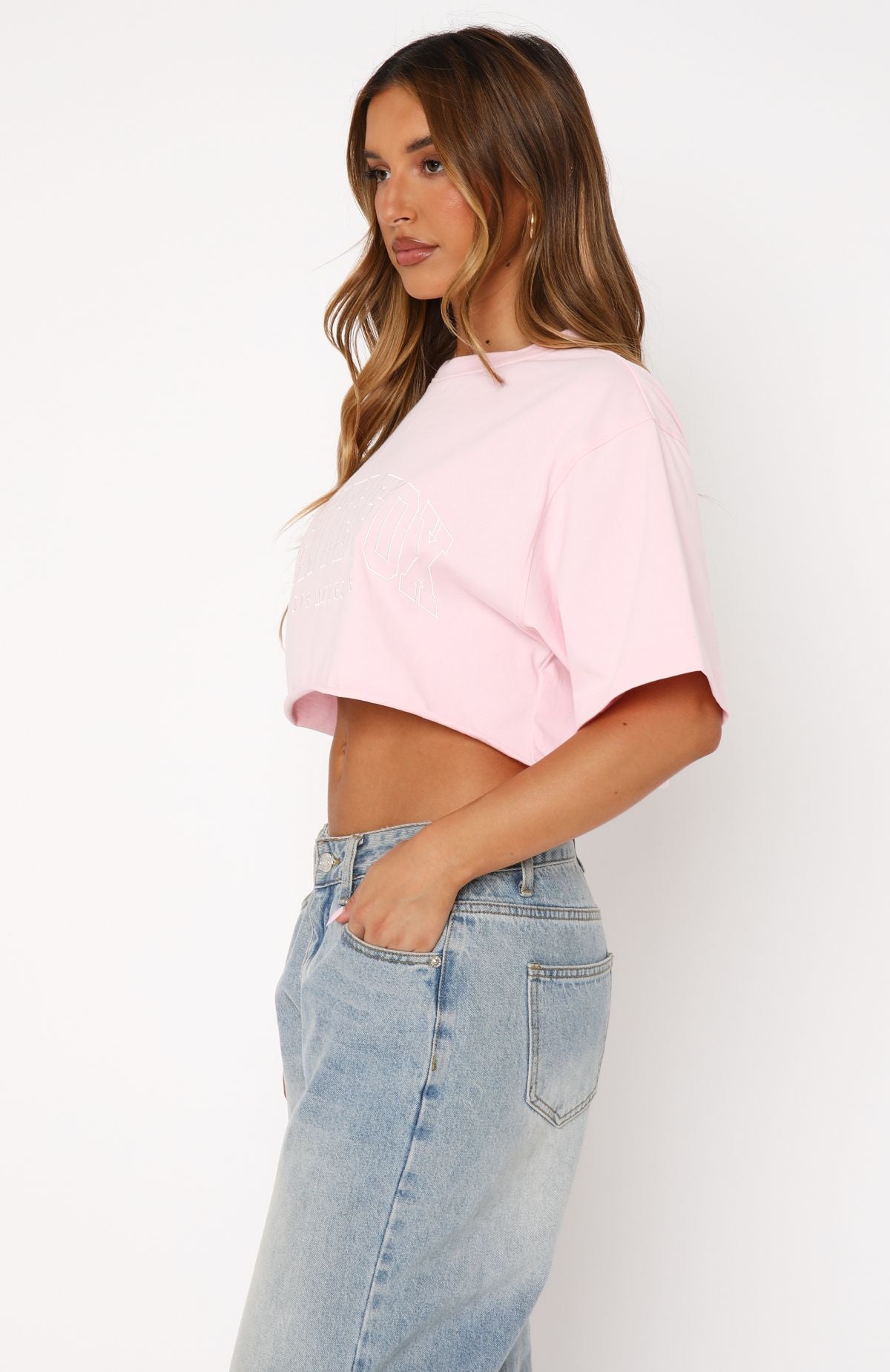 Let's Get Started Oversized Cropped Tee Pink | White Fox Boutique US