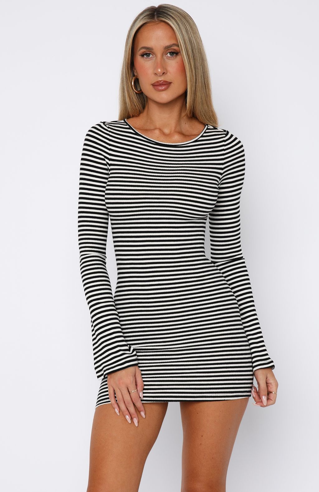black white striped long sleeve dress & Stripe 20% polyester Care instructions Lost Files Long Sleeve Mini