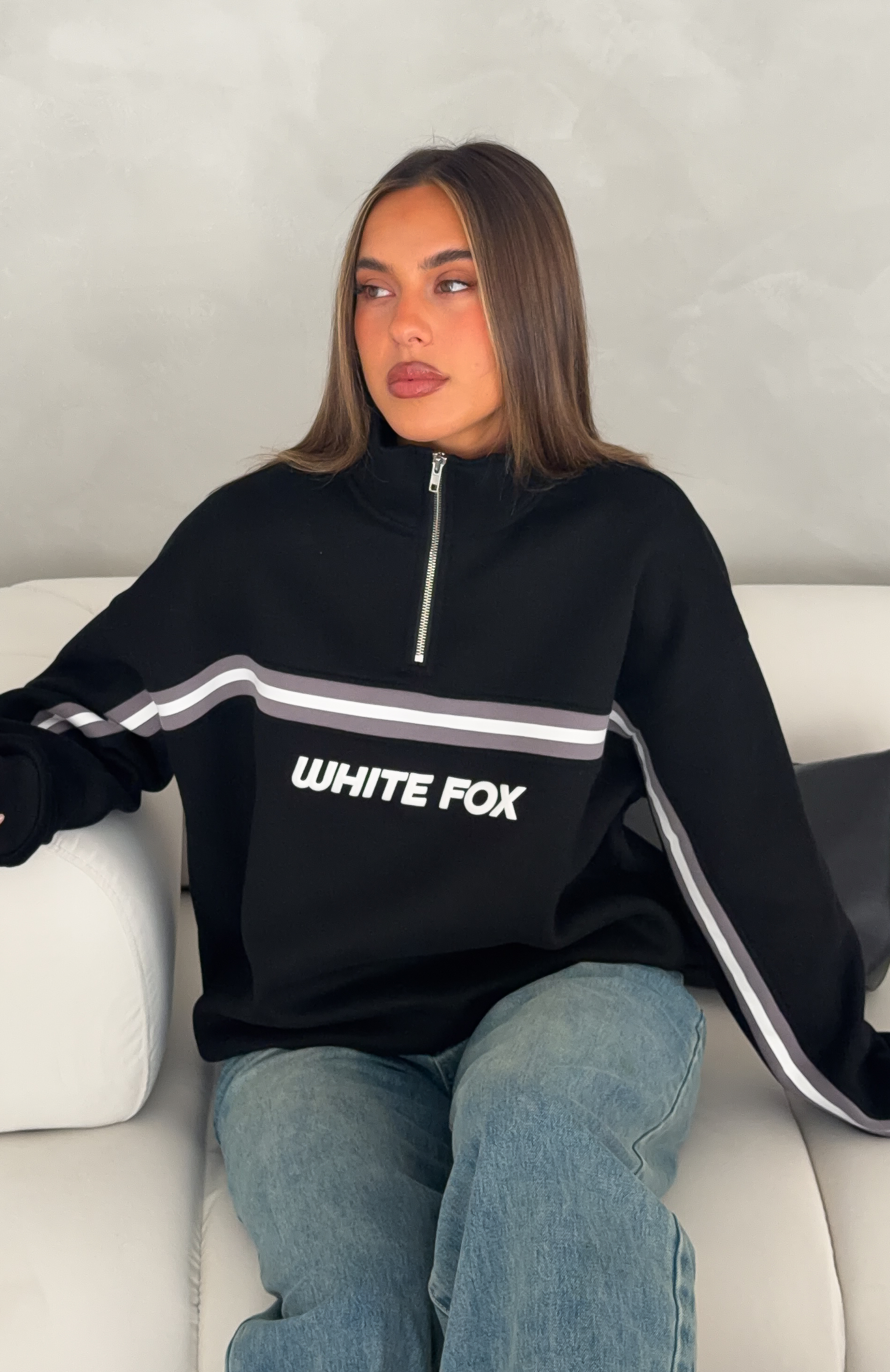 You Already Know Quarter Zip Sweater Black | White Fox Boutique US