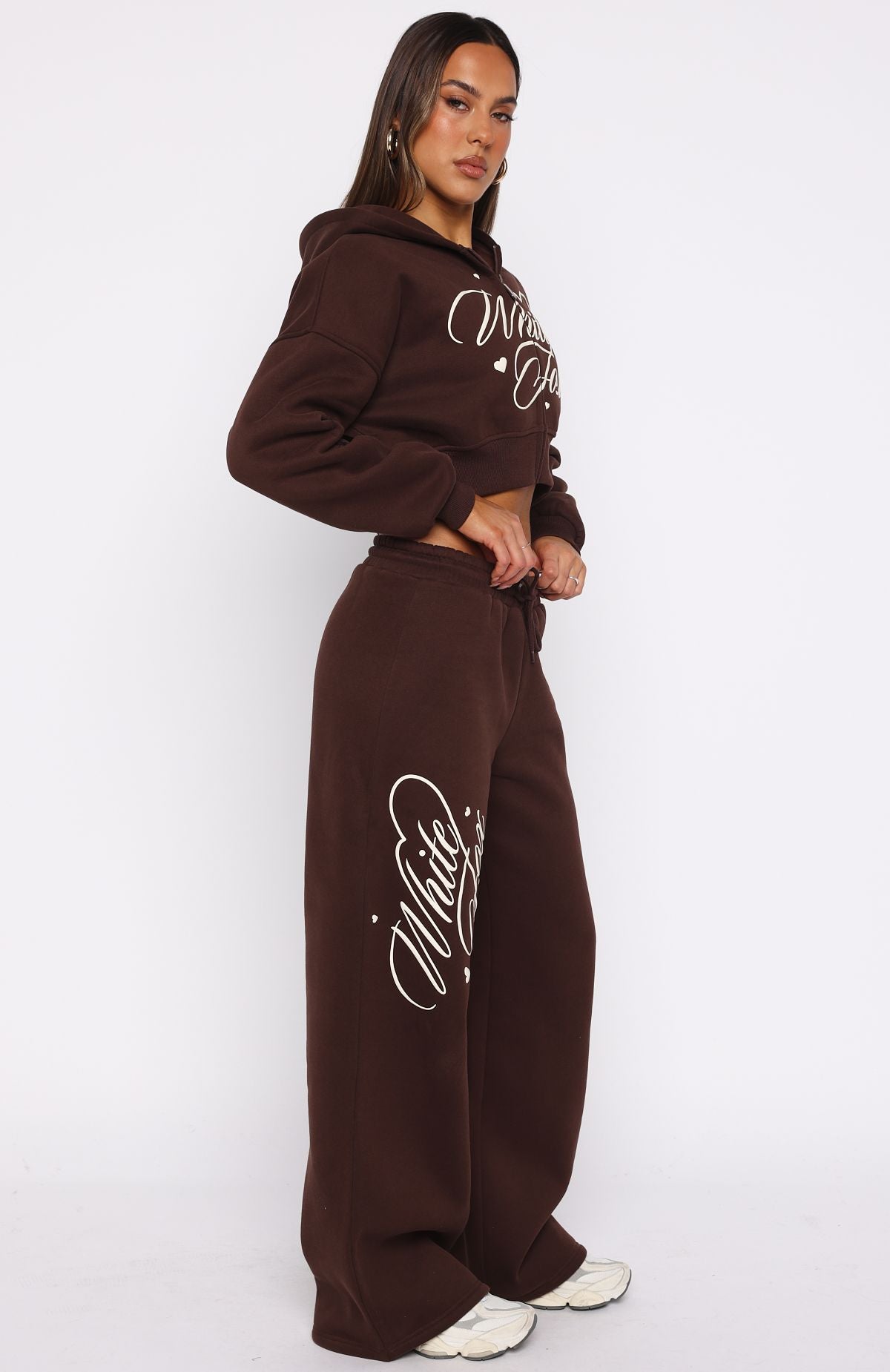 Love You Regardless Wide Leg Sweatpants Chocolate | White Fox