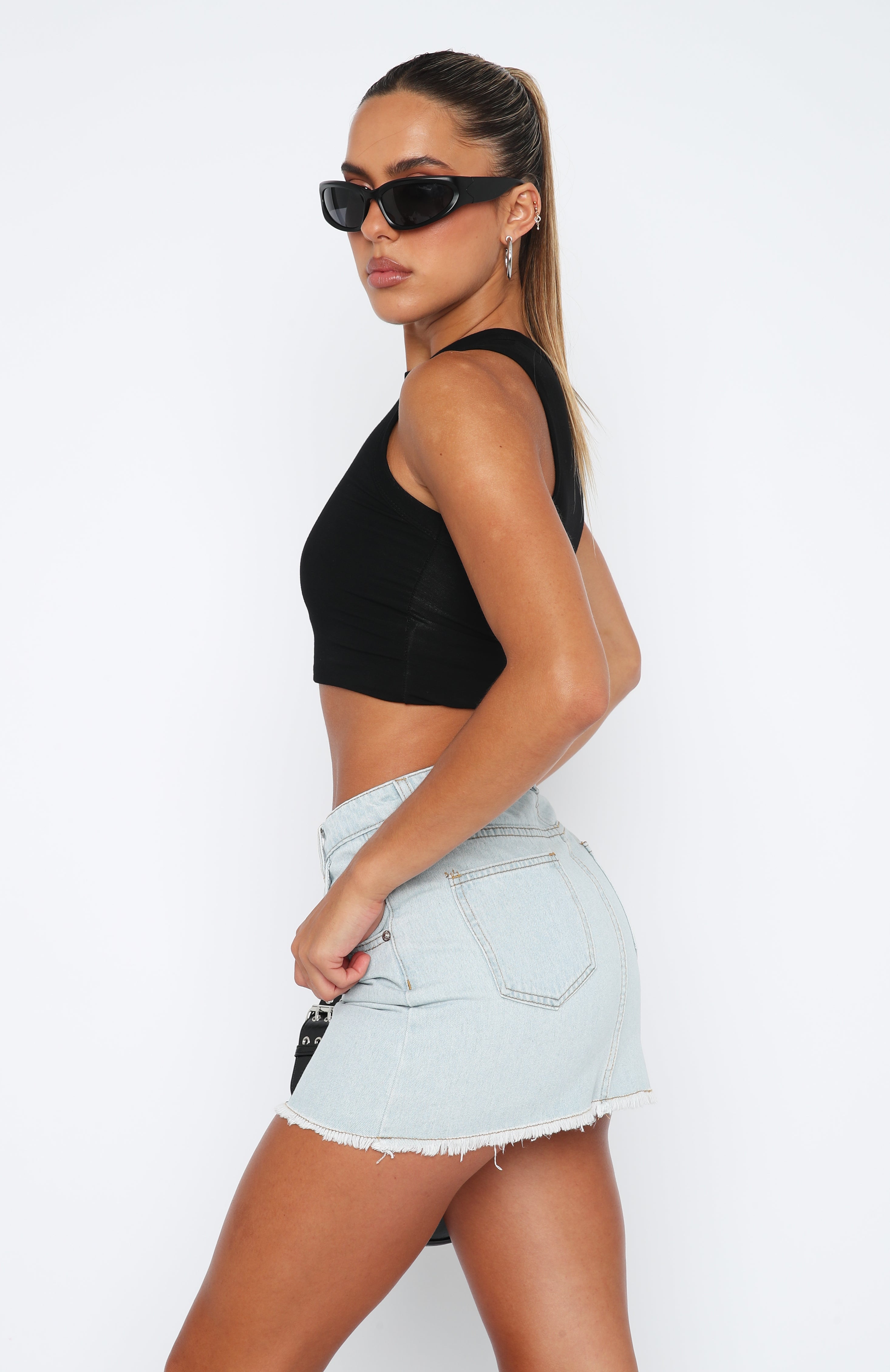 She's That Girl Denim Mini Skirt Light Blue Wash | White Fox