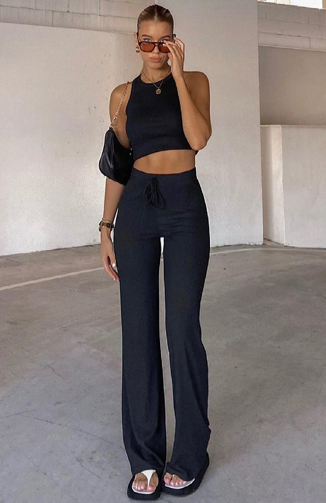 RIBBED WIDE LEG PANTS - White