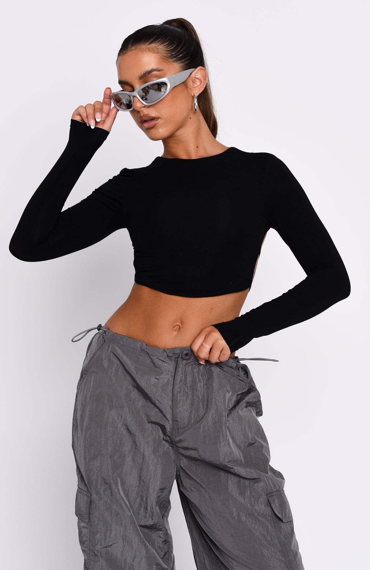 Back In Town Long Sleeve Crop Black