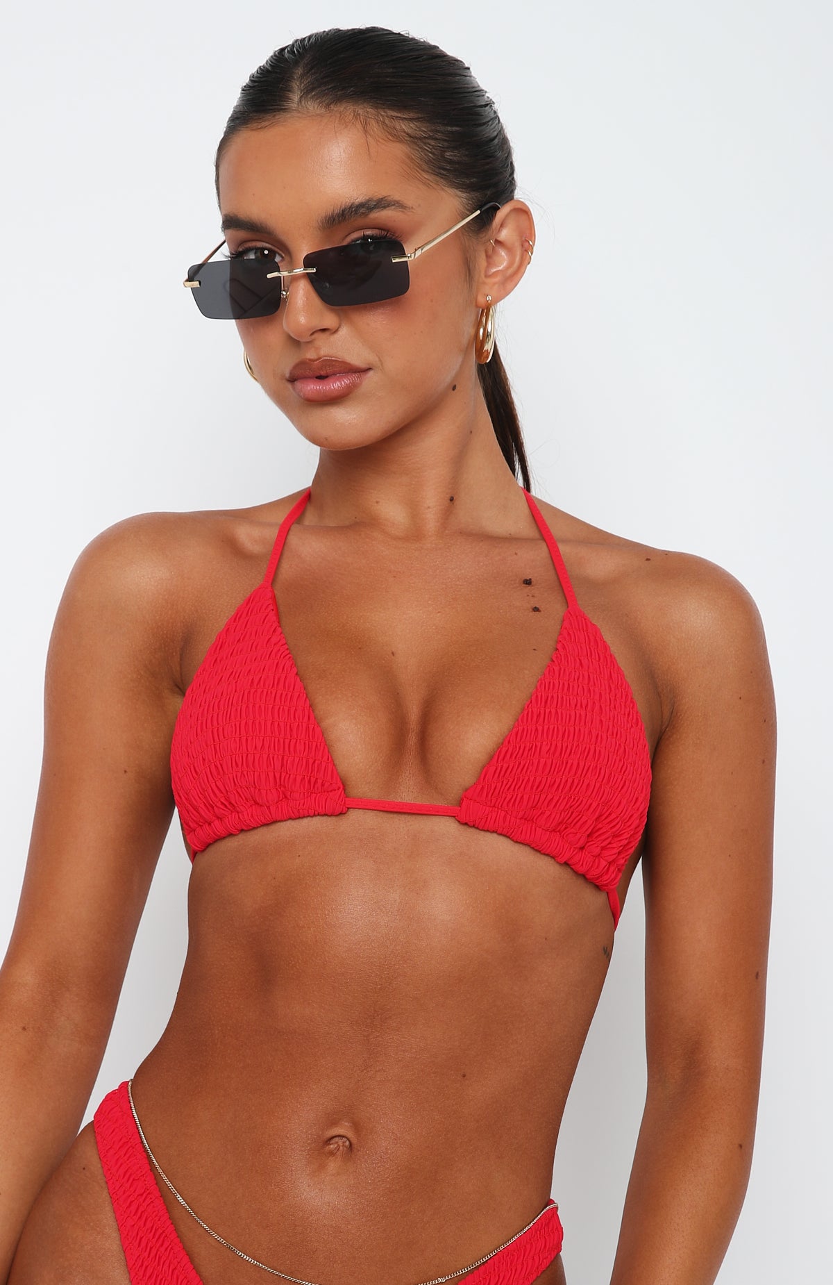 St Lucia Bikini Top Red Ruched