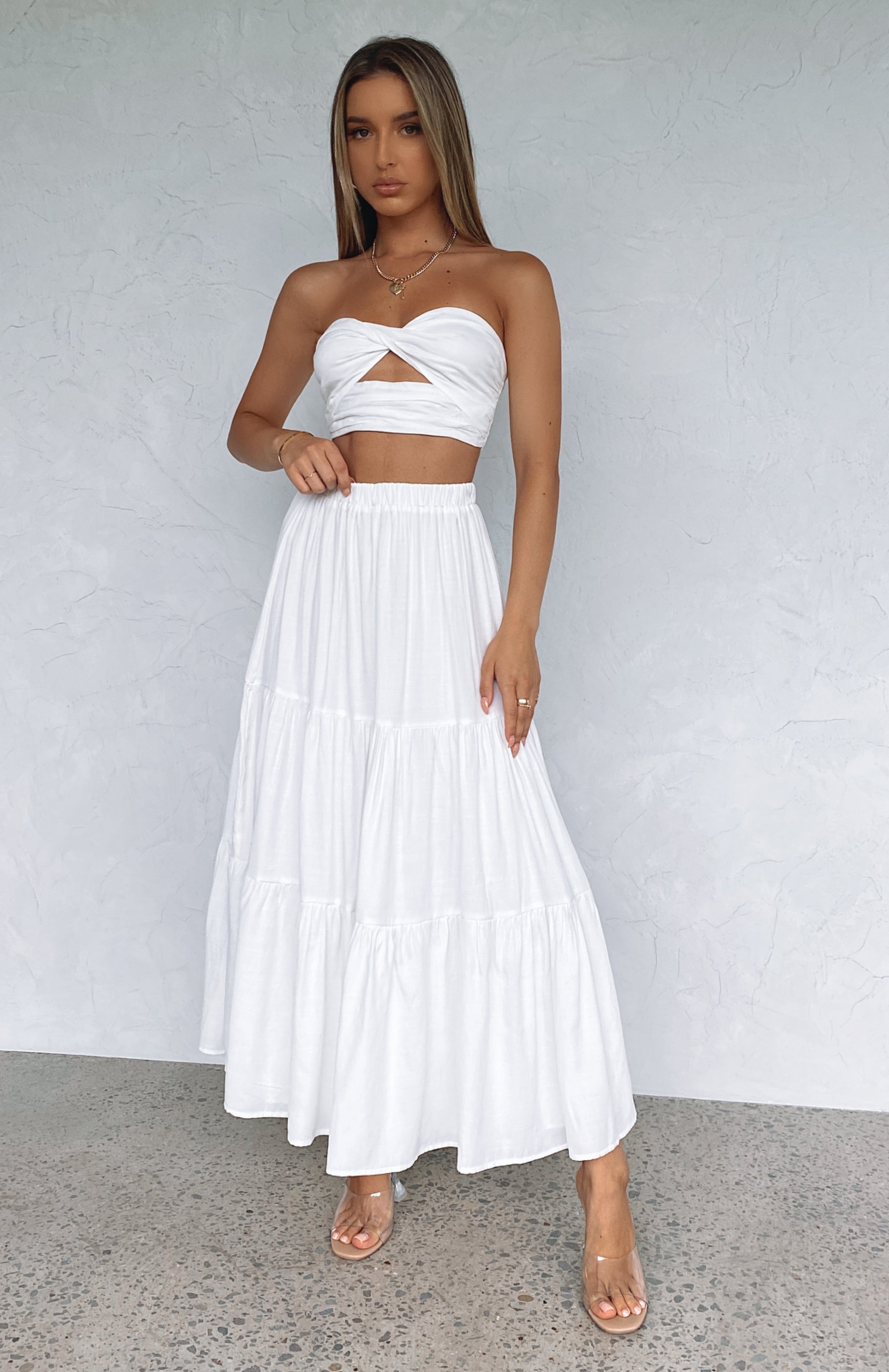 White maxi skirt set Clearance