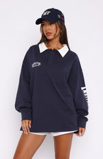 On Your Team Long Sleeve Oversized Tee Navy