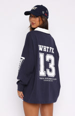 On Your Team Long Sleeve Oversized Tee Navy