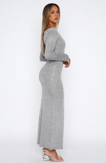 Divine Timing Long Sleeve Sequin Knit Maxi Dress Charcoal