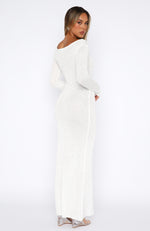 Divine Timing Long Sleeve Sequin Knit Maxi Dress White