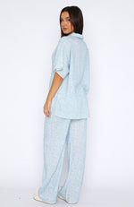 Need A Recap Pants Soft Blue Floral Sketch