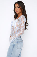Take Command Long Sleeve Lace Top Baby Blue