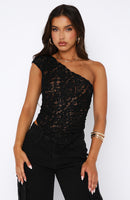 It's A Love Story Lace Top Black