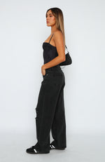 Make It Out Low Rise Wide Leg Jeans Washed Black