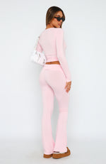 Baby Pink Jersey Flared Pants, Pants