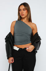 Lack Of Love One Shoulder Top Charcoal