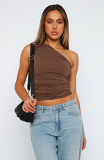 Lack Of Love One Shoulder Top Chocolate