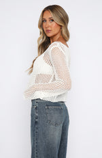 Mixed Emotions Long Sleeve Crochet Top Off White