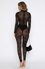All Your Sins Long Sleeve Lace Jumpsuit Black