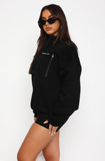Where Did You Go Zip Front Sweater Black