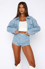 Letting Go Sequin Shorts Sky Blue