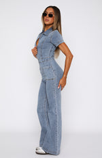 Not About You Denim Jumpsuit Mid Blue