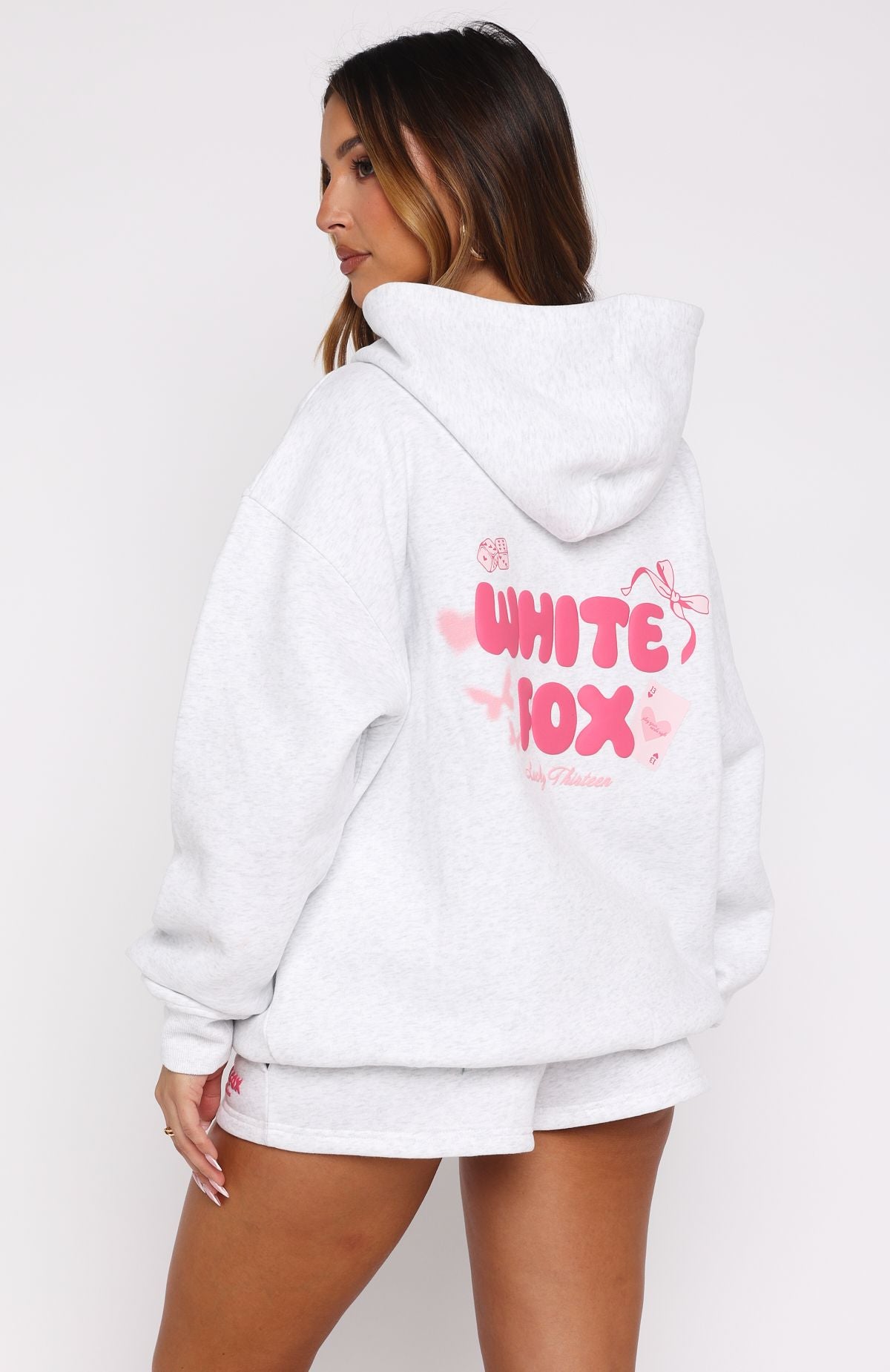 Lucky Thirteen Stephanie Oversized Hoodie Grey Marle | White Fox