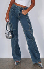 Incomplete Mid Rise Straight Leg Jeans Jive Blue