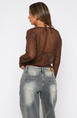 Summer Spent Long Sleeve Knit Top Mocha