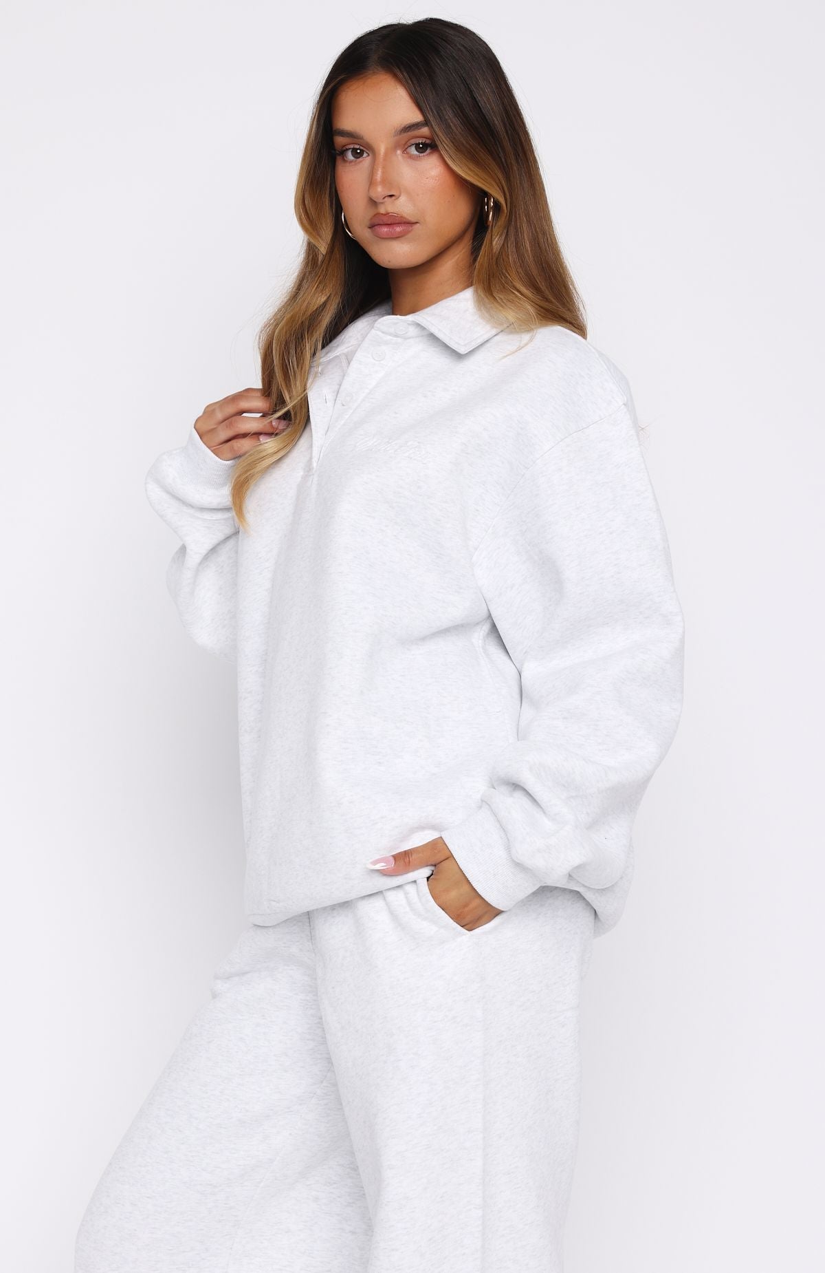Chill Moves Oversized Henley Sweater Grey Marle | White Fox