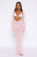 Malta Mermaids Long Sleeve Maxi Dress Blush Pink