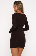 The Futures Clear Long Sleeve Mini Dress Dark Chocolate