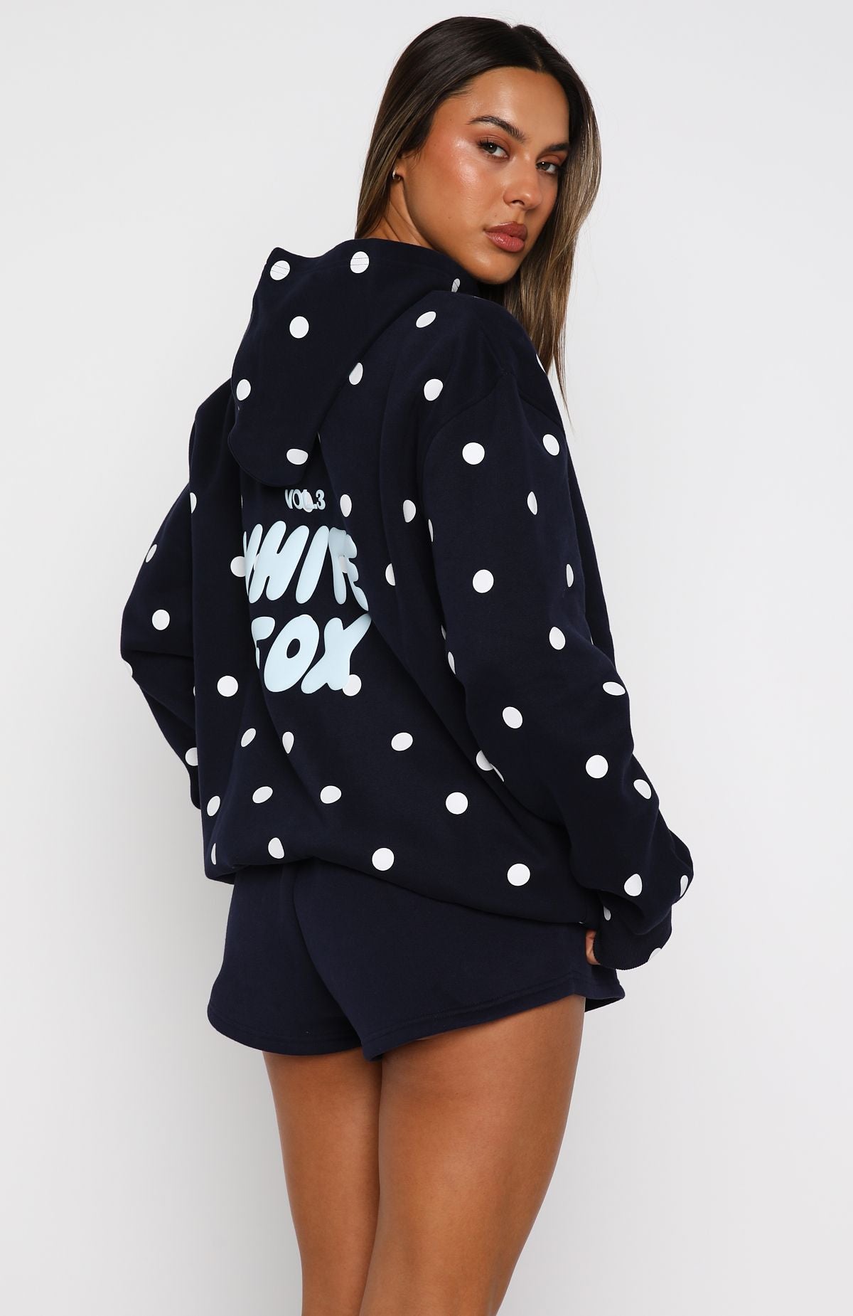 Offstage Printed Oversized Hoodie Navy Polka Dot | White Fox