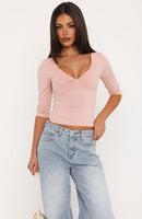 Little Bit Of Everything 3/4 Sleeve V Neck Top Dusty Pink