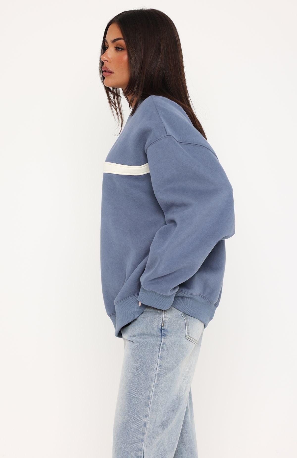 Take Another Chance Oversized Drop Shoulder Sweater Ocean | White