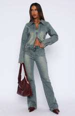 Kayla Mid Rise Flare Jeans Brown Blue Wash