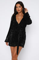 Stars Shining Long Sleeve Mini Dress Black