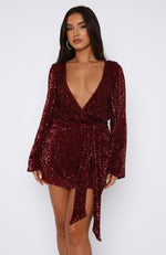 Stars Shining Long Sleeve Mini Dress Red Wine