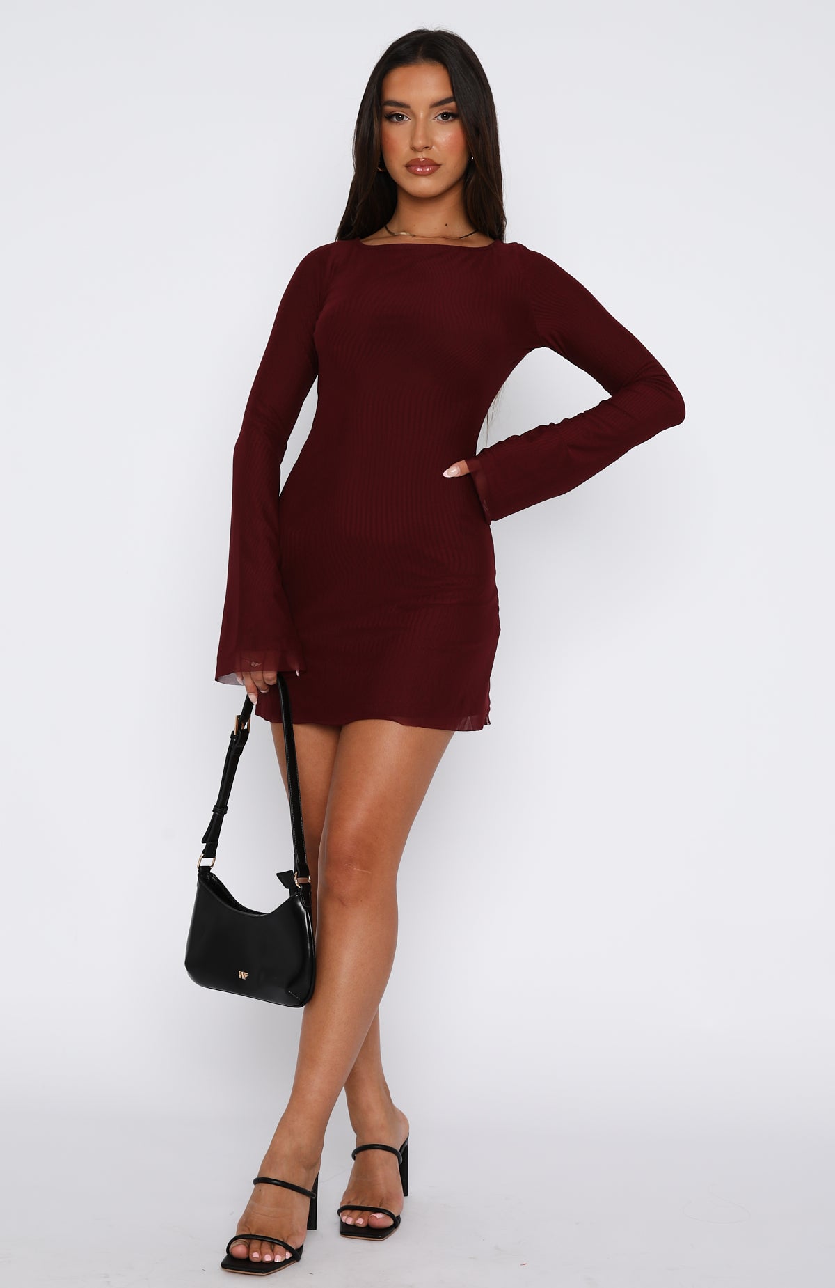 knee length dresses for ladies I Remember Everything Long Sleeve Mini Dress Black main image 0