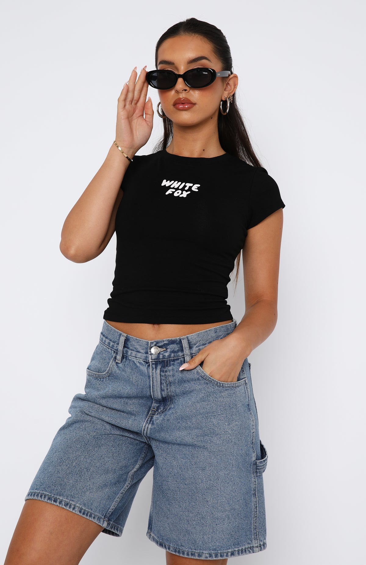 Break The Records Baby Tee Black | White Fox Boutique US